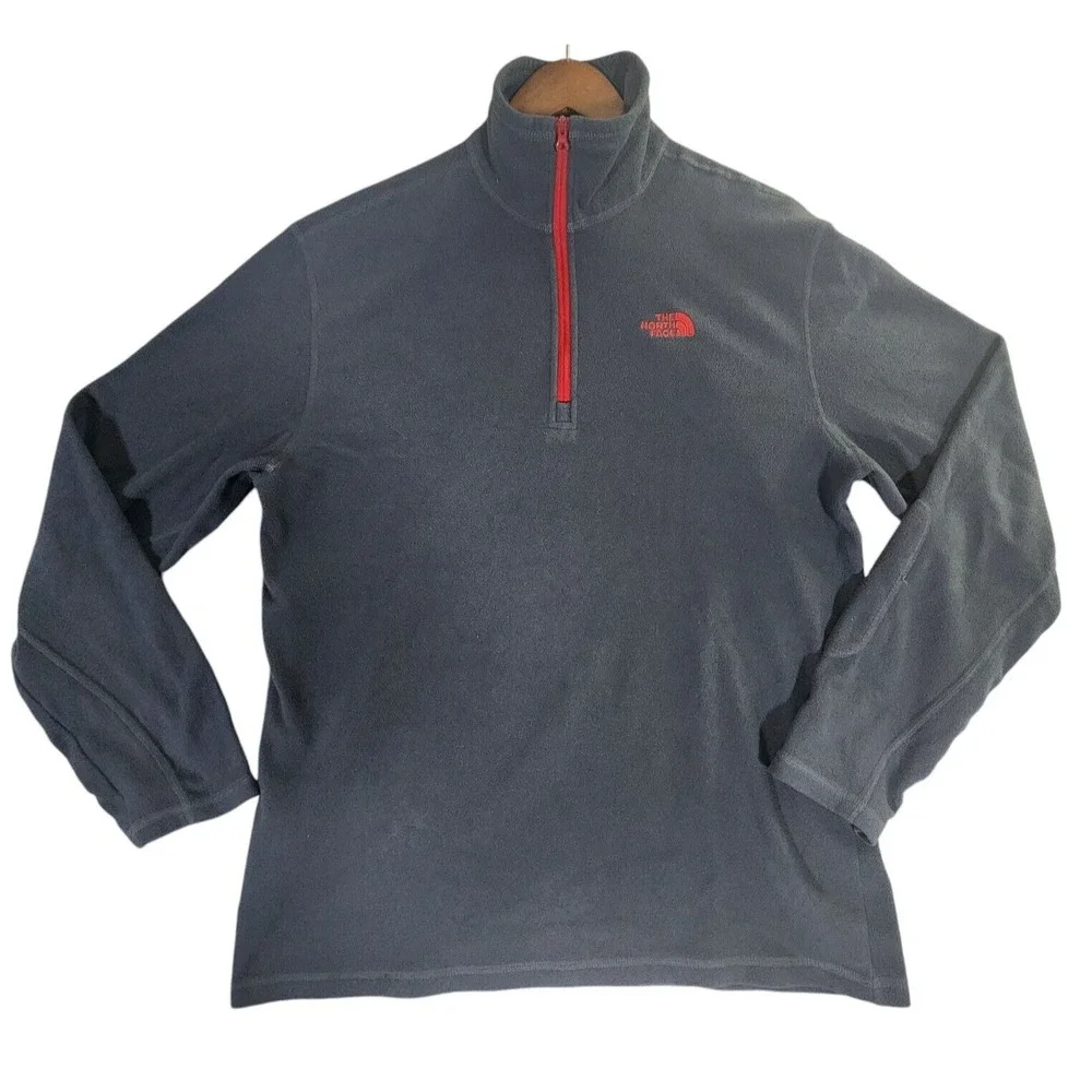 North Face 1/4 Zip Sweatshirt Mens Large Gray Long Sleeve Thumb Holes Running